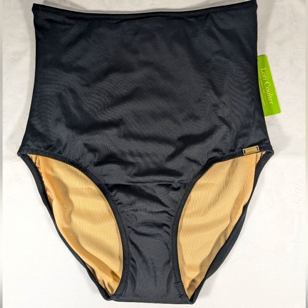 NWT Lori Coulter High Rise High Leg Black Swim Bottoms Size 10